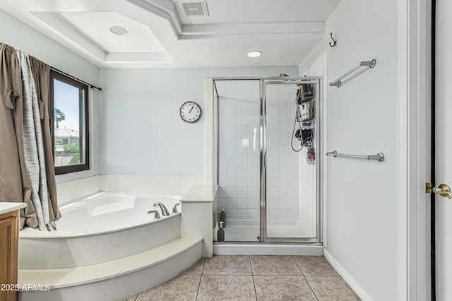 6422 W Range Mule Dr, Phoenix, AZ 85083 - full bath with a stall shower, tile patterned floors, a garden tub, vanity, and recessed lighting