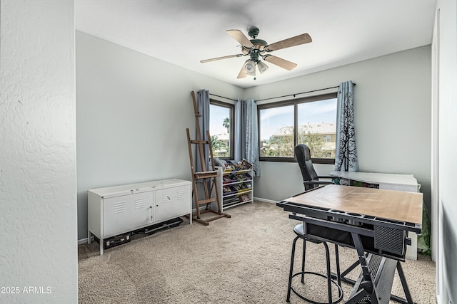 6422 W Range Mule Dr, Phoenix, AZ 85083 - office space featuring a ceiling fan, light carpet, a textured wall, and baseboards