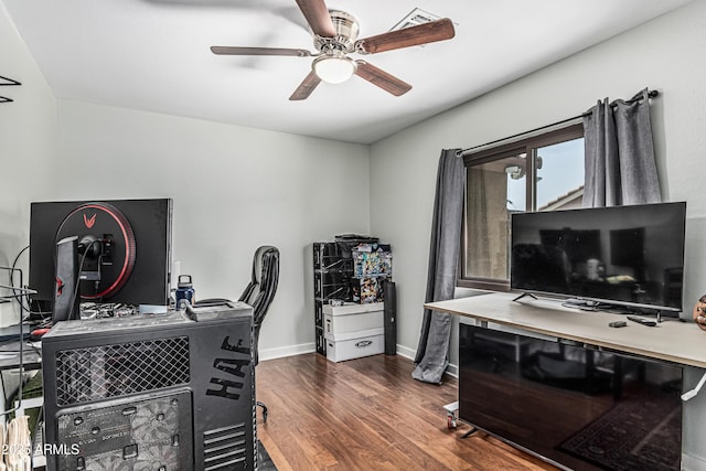 6422 W Range Mule Dr, Phoenix, AZ 85083 - office area with ceiling fan, wood finished floors, and baseboards