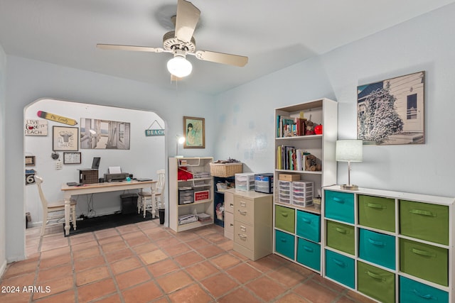 home office with ceiling fan