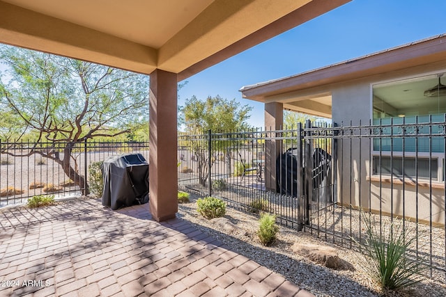 view of patio / terrace featuring a grill