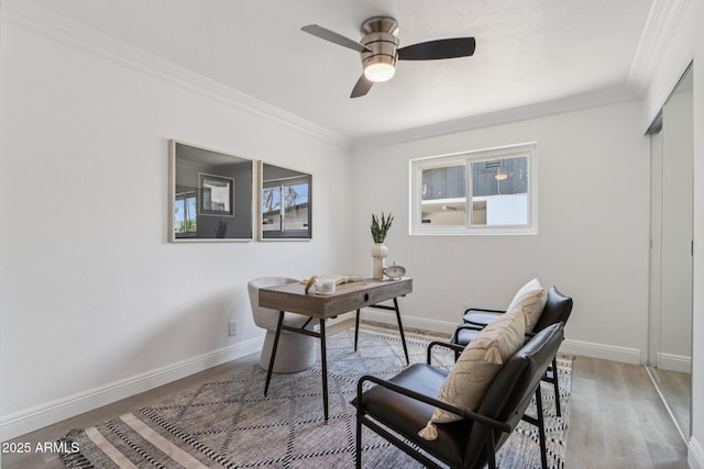 7049 E Latham St, Scottsdale, AZ 85257 - office space featuring crown molding, a ceiling fan, plenty of natural light, baseboards, and wood finished floors