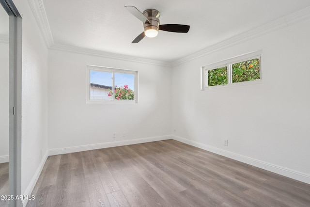 7049 E Latham St, Scottsdale, AZ 85257 - unfurnished room with crown molding, healthy amount of natural light, wood finished floors, ceiling fan, and baseboards