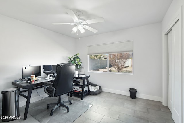 home office with ceiling fan