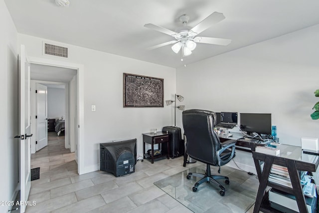 office area with ceiling fan