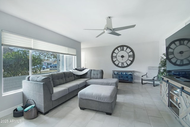 living room featuring ceiling fan