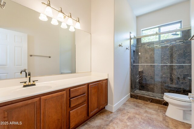 3971 E Leo Pl, Chandler, AZ 85249 - full bathroom featuring toilet, a shower stall, baseboards, and vanity