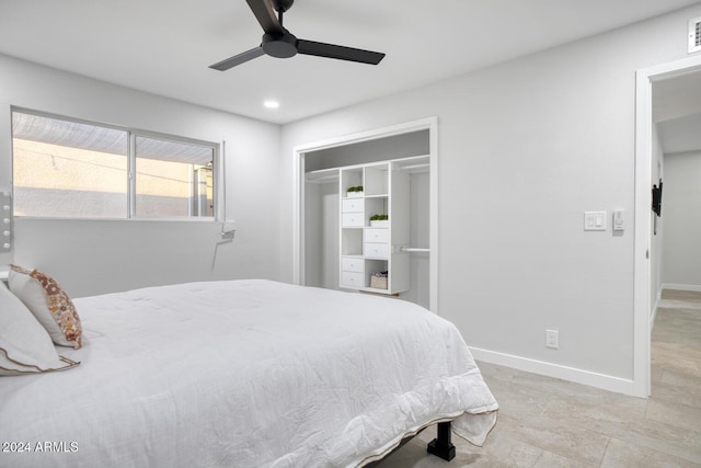 bedroom with a closet and ceiling fan