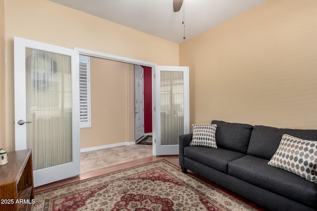 living room with ceiling fan