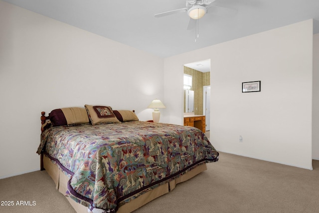 22622 N Mazatlan Dr, Sun City West, AZ 85375 - bedroom with ensuite bathroom, a ceiling fan, and light carpet