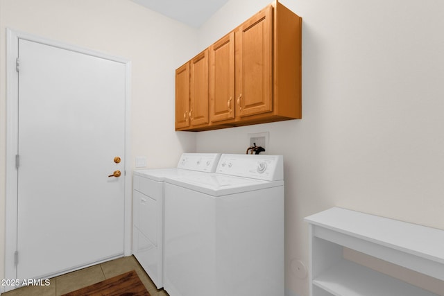 22622 N Mazatlan Dr, Sun City West, AZ 85375 - clothes washing area featuring tile patterned flooring, cabinet space, and independent washer and dryer