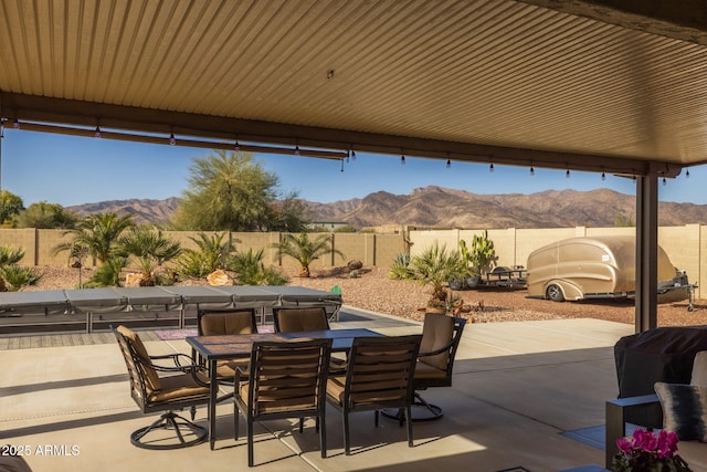 view of patio with a mountain view