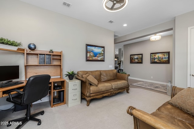 view of carpeted home office