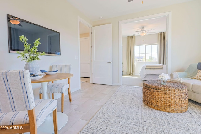 living area featuring light tile patterned floors