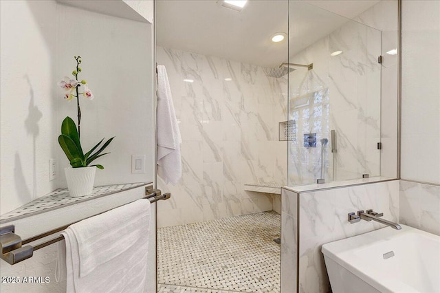 bathroom with shower with separate bathtub