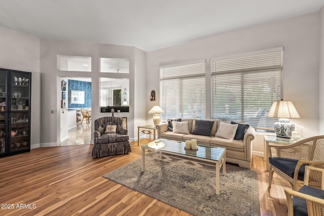 living room with hardwood / wood-style flooring