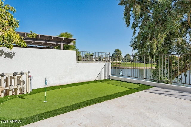 view of yard with a water view