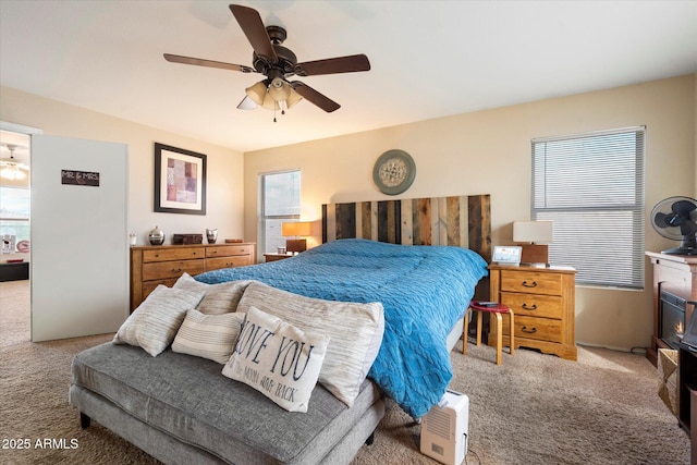 bedroom featuring carpet flooring and ceiling fan