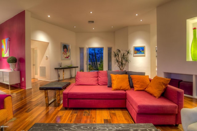 living room with hardwood / wood-style flooring