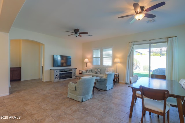 living room with ceiling fan