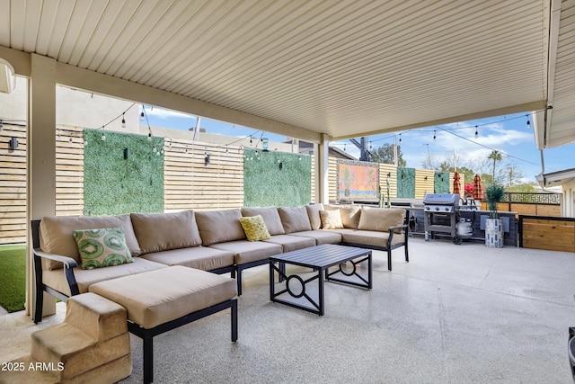 view of patio featuring outdoor lounge area and grilling area