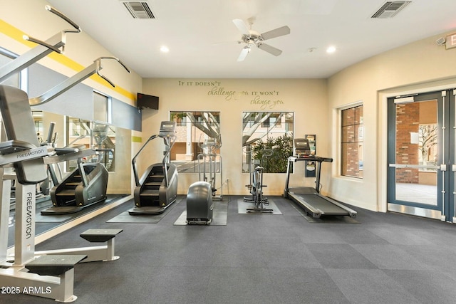 2989 N 44th St N Unit 2007, Phoenix, AZ 85018 - workout area featuring healthy amount of natural light, ceiling fan, recessed lighting, and baseboards