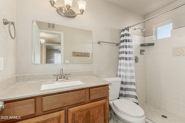 840 N Acacia, Mesa, AZ 85213 - full bathroom with a tile shower, vanity, and a chandelier