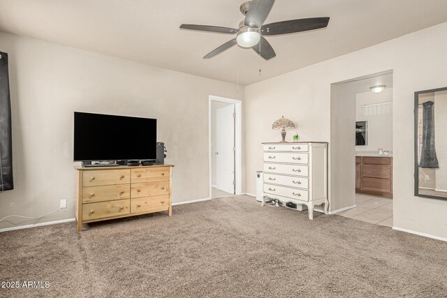 840 N Acacia, Mesa, AZ 85213 - carpeted bedroom featuring connected bathroom and ceiling fan