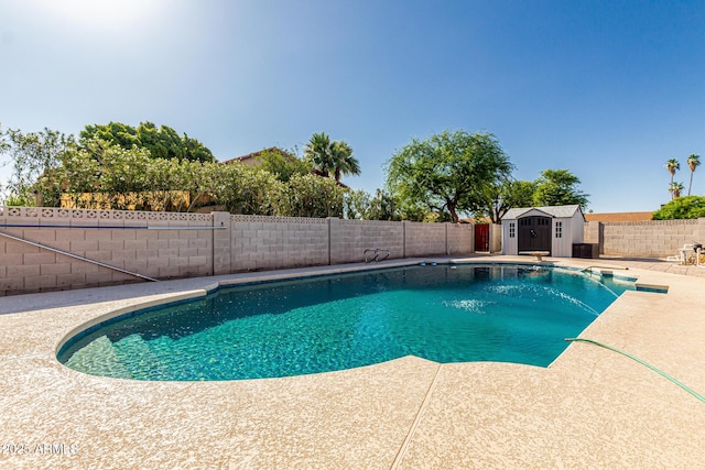 840 N Acacia, Mesa, AZ 85213 - view of swimming pool with a patio area, a storage unit, and a fenced backyard