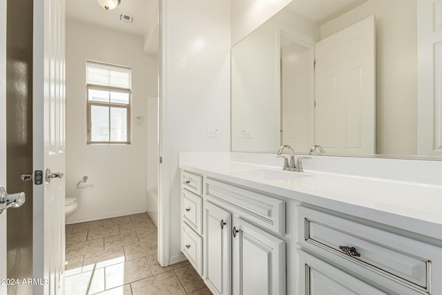 bathroom with vanity, toilet, and tile patterned floors