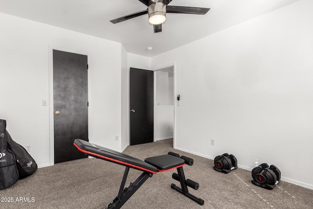 workout area featuring ceiling fan