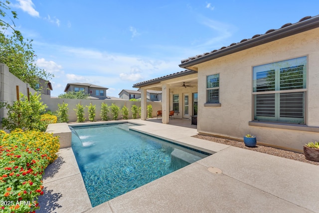 5637 S Parrish, Mesa, AZ 85212 - view of pool with a patio area, ceiling fan, and a fenced backyard