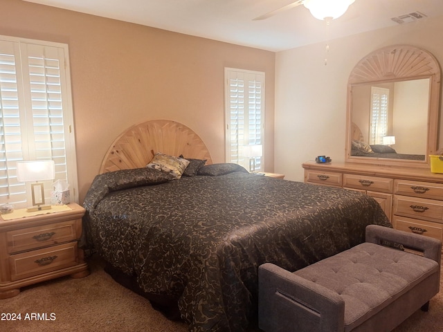 bedroom featuring carpet and ceiling fan