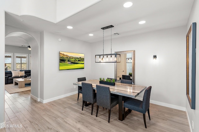 dining space featuring light hardwood / wood-style flooring