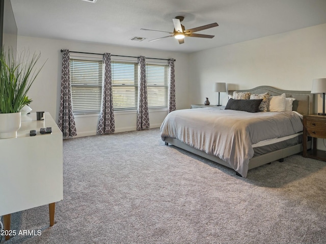 5110 E Peak View Rd, Cave Creek, AZ 85331 - bedroom with baseboards, carpet floors, ceiling fan, and visible vents