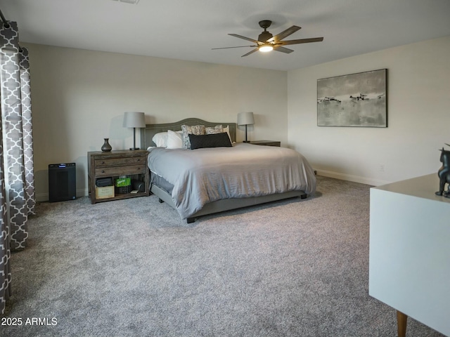 5110 E Peak View Rd, Cave Creek, AZ 85331 - bedroom featuring baseboards, carpet flooring, visible vents, and a ceiling fan