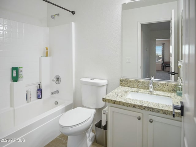 5110 E Peak View Rd, Cave Creek, AZ 85331 - bathroom with bathing tub / shower combination, toilet, tile patterned flooring, and vanity