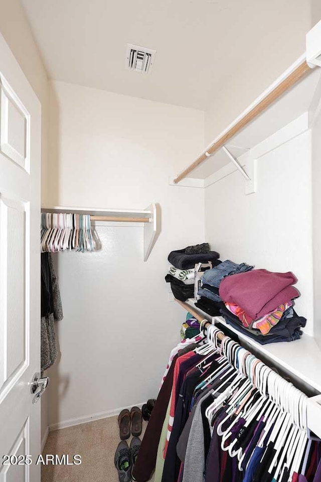 walk in closet with carpet flooring