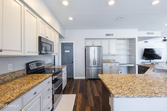 1694 E Campbell Ave, Gilbert, AZ 85234 - kitchen with appliances with stainless steel finishes, a sink, dark wood-type flooring, recessed lighting, and light stone counters