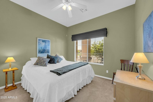 4240 E Strawberry Dr, Gilbert, AZ 85298 - bedroom with light carpet, visible vents, baseboards, and ceiling fan