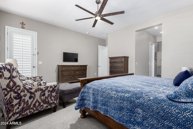 bedroom featuring carpet flooring and ceiling fan