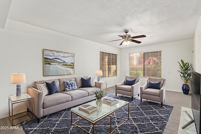 1905 E University Dr Unit 139, Tempe, AZ 85288 - living room featuring wood finished floors and ceiling fan
