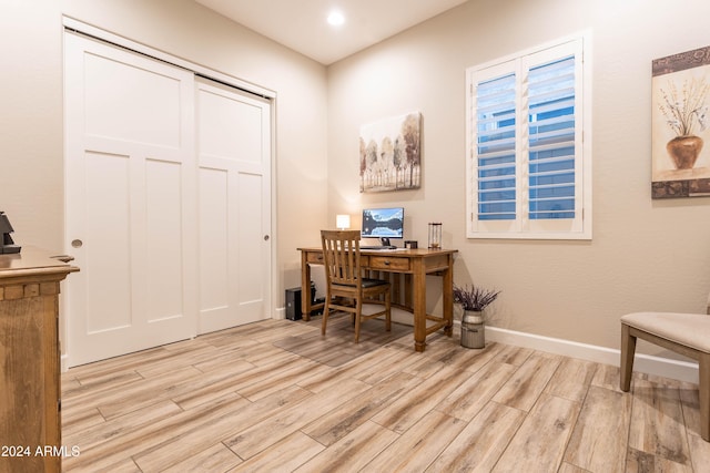 home office featuring light wood-type flooring