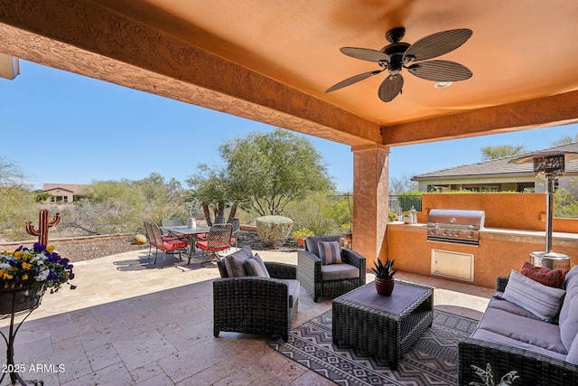 28351 N 130th Dr, Peoria, AZ 85383 - view of patio with outdoor dining area, exterior kitchen, an outdoor hangout area, grilling area, and ceiling fan