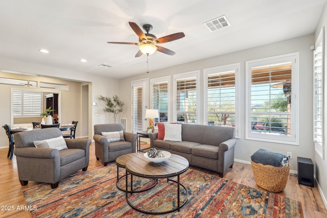 28351 N 130th Dr, Peoria, AZ 85383 - living room featuring ceiling fan, wood finished floors, recessed lighting, and baseboards