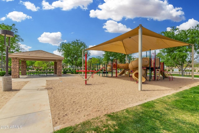 community jungle gym featuring a gazebo