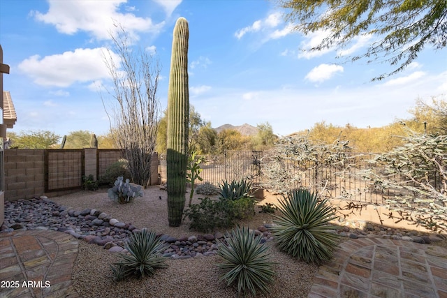 view of yard featuring a mountain view