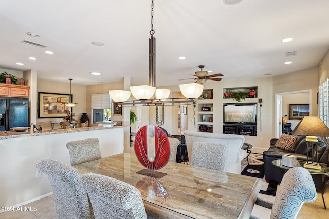 dining area with built in shelves