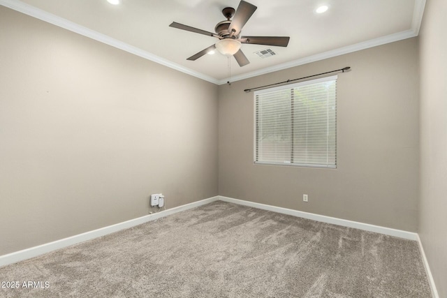 1051 E Julie Ave, San Tan Valley, AZ 85140 - carpeted empty room with a ceiling fan, baseboards, ornamental molding, and visible vents