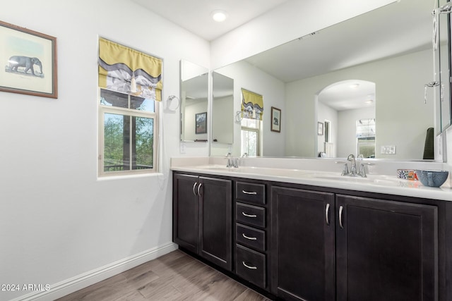 bathroom featuring hardwood / wood-style flooring and vanity